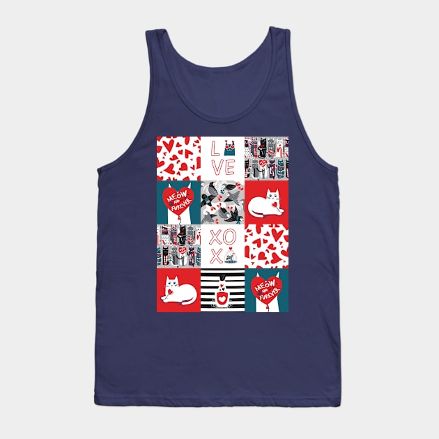 I love you meow and fur-ever PATCHWORK // grey green white purple beet and black cats red Valentine's Day motifs Tank Top by SelmaCardoso